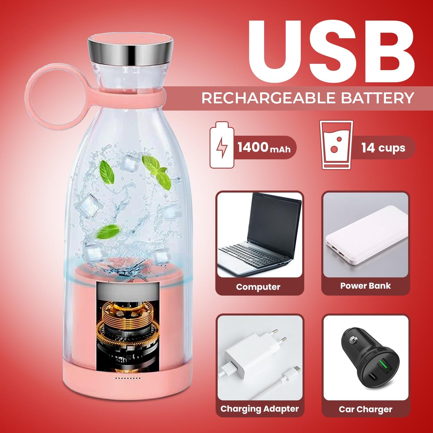 Mini Electric Juicer Cup 420Ml Portable Juicer Mixer Usb